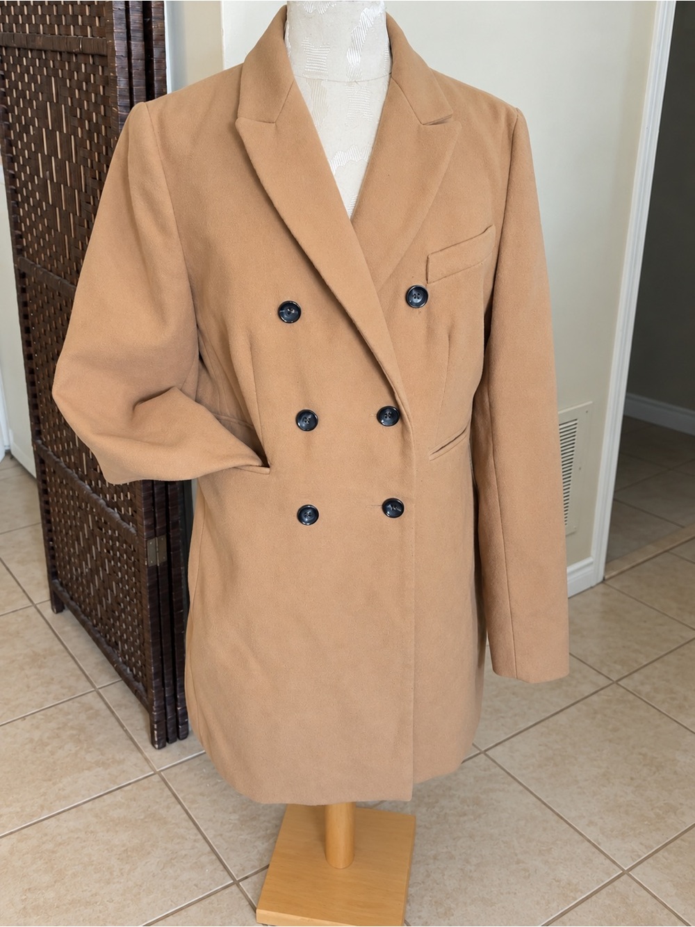Dorothy Perkins Camel Double-Breasted Pea Coat